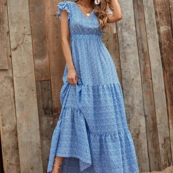 Ditsy Print Ruffle Hem Maxi Dress - Picture 7 of 7